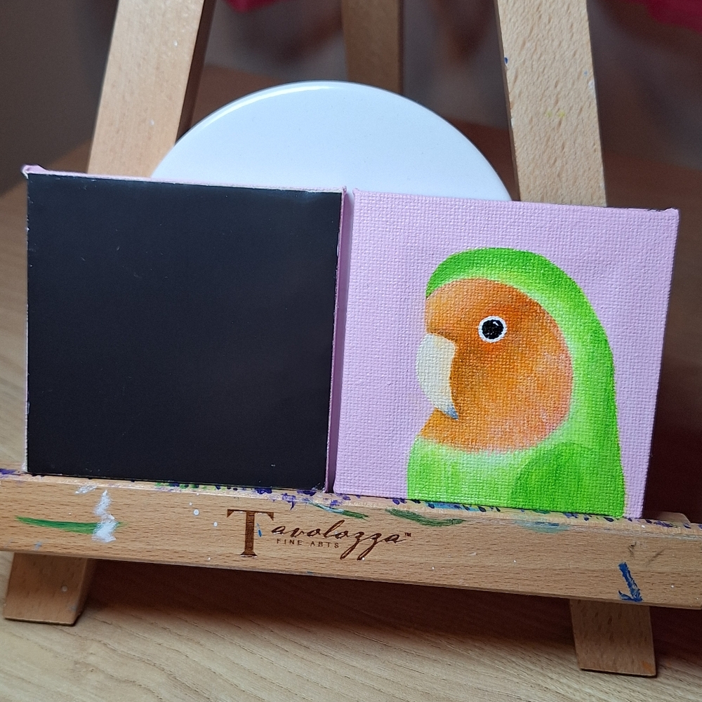 Rosy-faced Lovebirds Hand-painted Canvas Magnets - Set of 2 - Picture 8 of 9